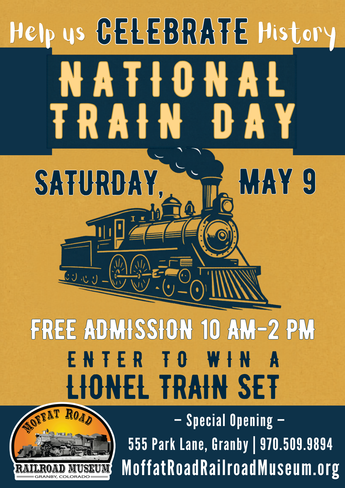 Come celebrate 2026 National Train Day at Moffat Road Railroad Museum