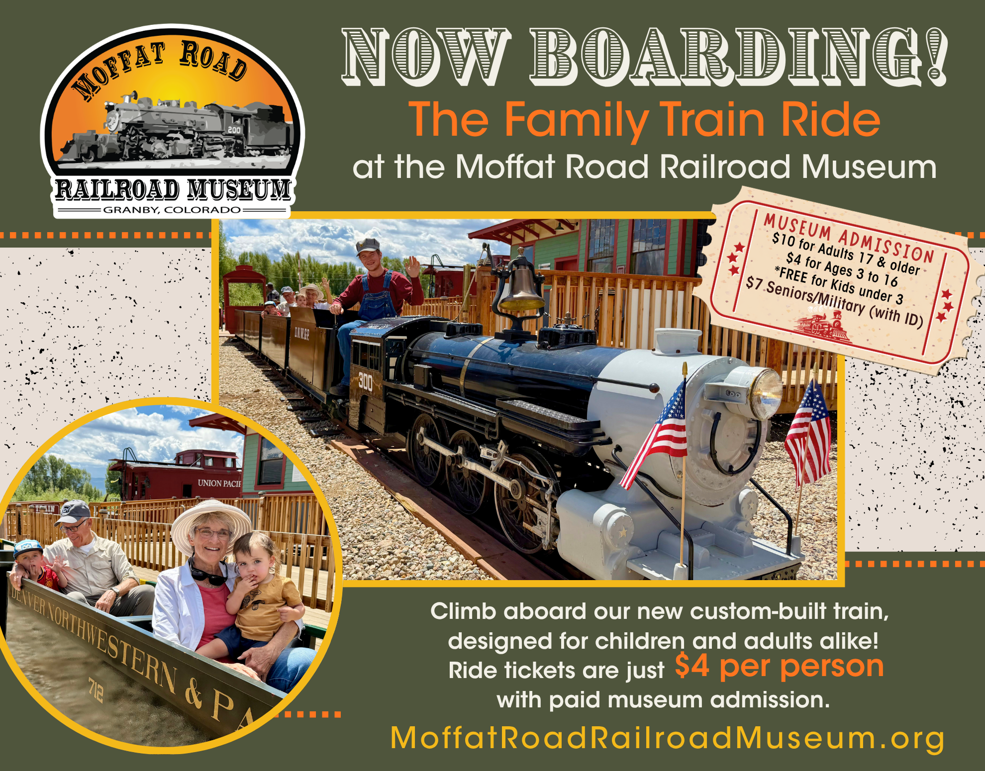 MRRM SHN Ad 20260821 fp Now boarding! Family Train Ride at Moffat Road Railroad Museum